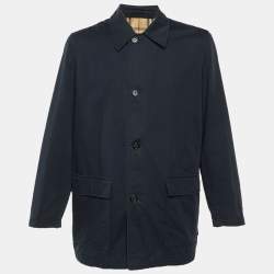 Pre Owned Burberry Navy Blue Cotton Button Front Jacket L