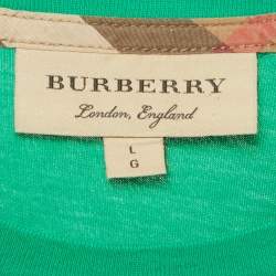 Pre Owned تي شيرت بربري جرين جيرسي بطاقية دائرية مقاس كبير