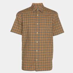 Pre Owned Burberry Beige House Checked Cotton Short Sleeve Shirt M
