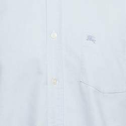 Pre Owned Burberry Blue Logo Embroidered Cotton Button Down Shirt XL