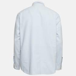 Pre Owned Burberry Blue Logo Embroidered Cotton Button Down Shirt XL