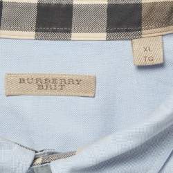 Pre Owned Burberry Blue Logo Embroidered Cotton Button Down Shirt XL