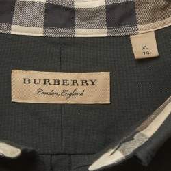 Pre Owned Burberry Green Logo Embroidered Cotton Button Down Shirt XL