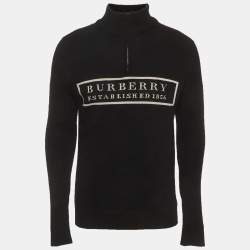 Pre Owned Burberry Black Printed Wool High Funnel Collar Long Sleeve Sweater L