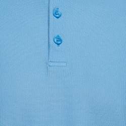 Pre Owned Burberry Blue Logo Print Cotton Pique Polo T-Shirt S