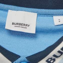 Pre Owned Burberry Blue Logo Print Cotton Pique Polo T-Shirt S