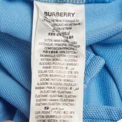 Pre Owned Burberry Blue Logo Print Cotton Pique Polo T-Shirt S