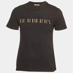 Pre Owned Burberry Black Checked Logo Embroidered Jersey T-Shirt S