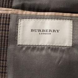 Burberry Brown Checked Wool Tailored Kensington Blazer L