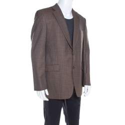 Burberry Brown Checked Wool Tailored Kensington Blazer L