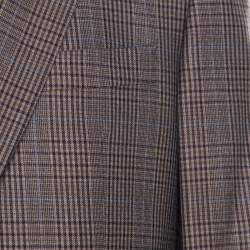 Burberry Brown Checked Wool Tailored Kensington Blazer L