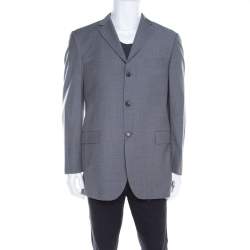 Burberry Grey Melange Wool Tailored Blazer L