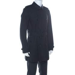 Pre Owned Burberry Black Cotton Gabardine Trench Coat L
