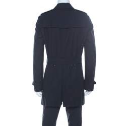 Pre Owned Burberry Black Cotton Gabardine Trench Coat L