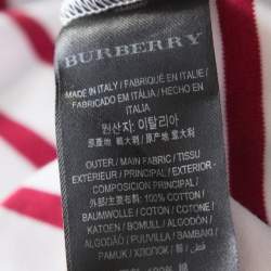 مملوكة مسبقًا Burberry Red and White Striped Cotton Patch Detail Long Sleeve T Shirt L
