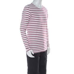 مملوكة مسبقًا Burberry Red and White Striped Cotton Patch Detail Long Sleeve T Shirt L