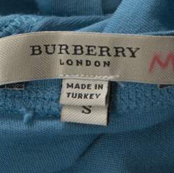 مملوكة مسبقًا تي شيرت بربري رقبة V قطن طباعة ملون أزرق أكوا S