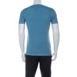 مملوكة مسبقًا تي شيرت بربري رقبة V قطن طباعة ملون أزرق أكوا S