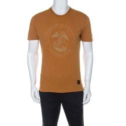Burberry Brit Mustard Yellow Pigment Dyed Cotton Printed Crew Neck T-Shirt M
