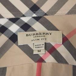 مملوكة مسبقًا قميص بربري لندن أزرار أمامية أك مام طويلة كاروهات نوفا بيج M