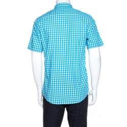 Pre Owned Burberry Brit Bicolor Gingham Check Cotton Short Sleeve Shirt XL