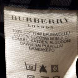 Pre Owned Burberry Navy Blue Plaid Cotton Slim Fit Short Sleeve Shirt XXL