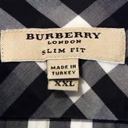 Pre Owned Burberry Navy Blue Plaid Cotton Slim Fit Short Sleeve Shirt XXL