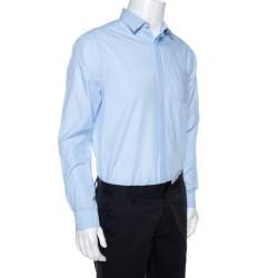 Pre Owned قميص بربري أكمام طويلة قطن مخطط أزرق فاتح L