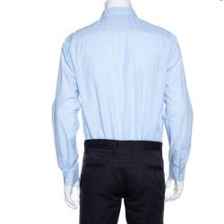 Pre Owned قميص بربري أكمام طويلة قطن مخطط أزرق فاتح L