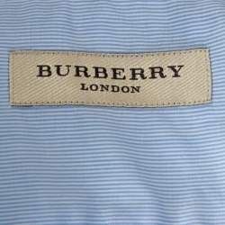 Pre Owned قميص بربري أكمام طويلة قطن مخطط أزرق فاتح L