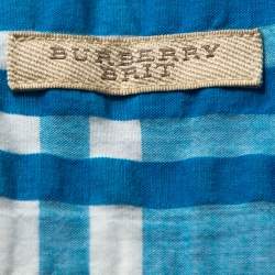 Burberry Brit Blue Textured Check Cotton Short Sleeve Safari Shirt S