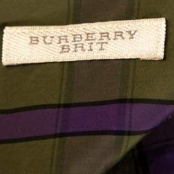 Pre Owned Burberry Brit Olive Green Checked Cotton Long Sleeve Shirt M