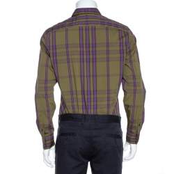 Pre Owned Burberry Brit Olive Green Checked Cotton Long Sleeve Shirt M