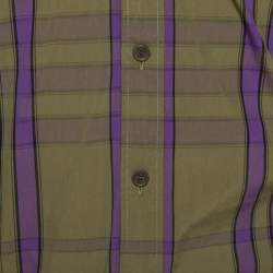 Pre Owned Burberry Brit Olive Green Checked Cotton Long Sleeve Shirt M