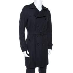 Pre Owned Burberry Navy Blue Cotton Kensington Mid Length Trench Coat L