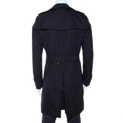 Pre Owned Burberry Navy Blue Cotton Kensington Mid Length Trench Coat L