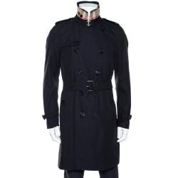 Pre Owned Burberry Navy Blue Cotton Kensington Mid Length Trench Coat L