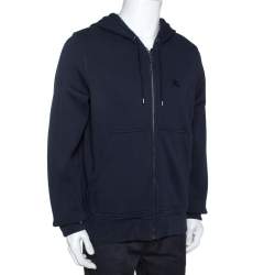 Burberry Midnight Blue Cotton Zip Front Hooded Sweatshirt L