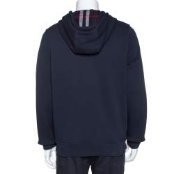 Burberry Midnight Blue Cotton Zip Front Hooded Sweatshirt L
