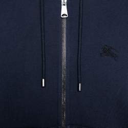 Burberry Midnight Blue Cotton Zip Front Hooded Sweatshirt L