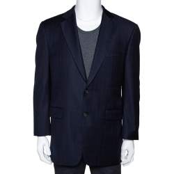 Burberry Navy Blue Checked Wool Two Buttoned Tailored Blazer M