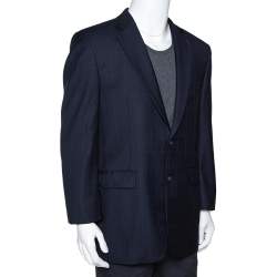 Burberry Navy Blue Checked Wool Two Buttoned Tailored Blazer M