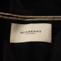 Burberry Navy Blue Checked Wool Two Buttoned Tailored Blazer M