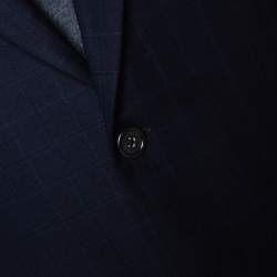 Burberry Navy Blue Checked Wool Two Buttoned Tailored Blazer M