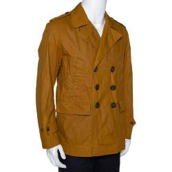Pre Owned Burberry Malt Coated Cotton Folgate Double Breasted Coat L