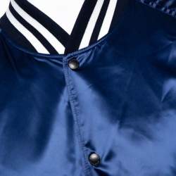 Pre Owned Burberry Blue Satin Varsity Bomber Jacket XXXL
