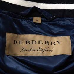 Pre Owned Burberry Blue Satin Varsity Bomber Jacket XXXL