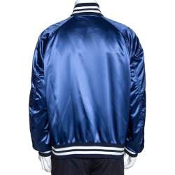 Pre Owned Burberry Blue Satin Varsity Bomber Jacket XXXL