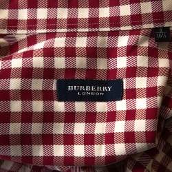 Pre Owned قميص بربري أكمام طويلة قطن كاروهات هرينغبون كريمي وأحمر XL