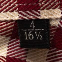 Pre Owned قميص بربري أكمام طويلة قطن كاروهات هرينغبون كريمي وأحمر XL